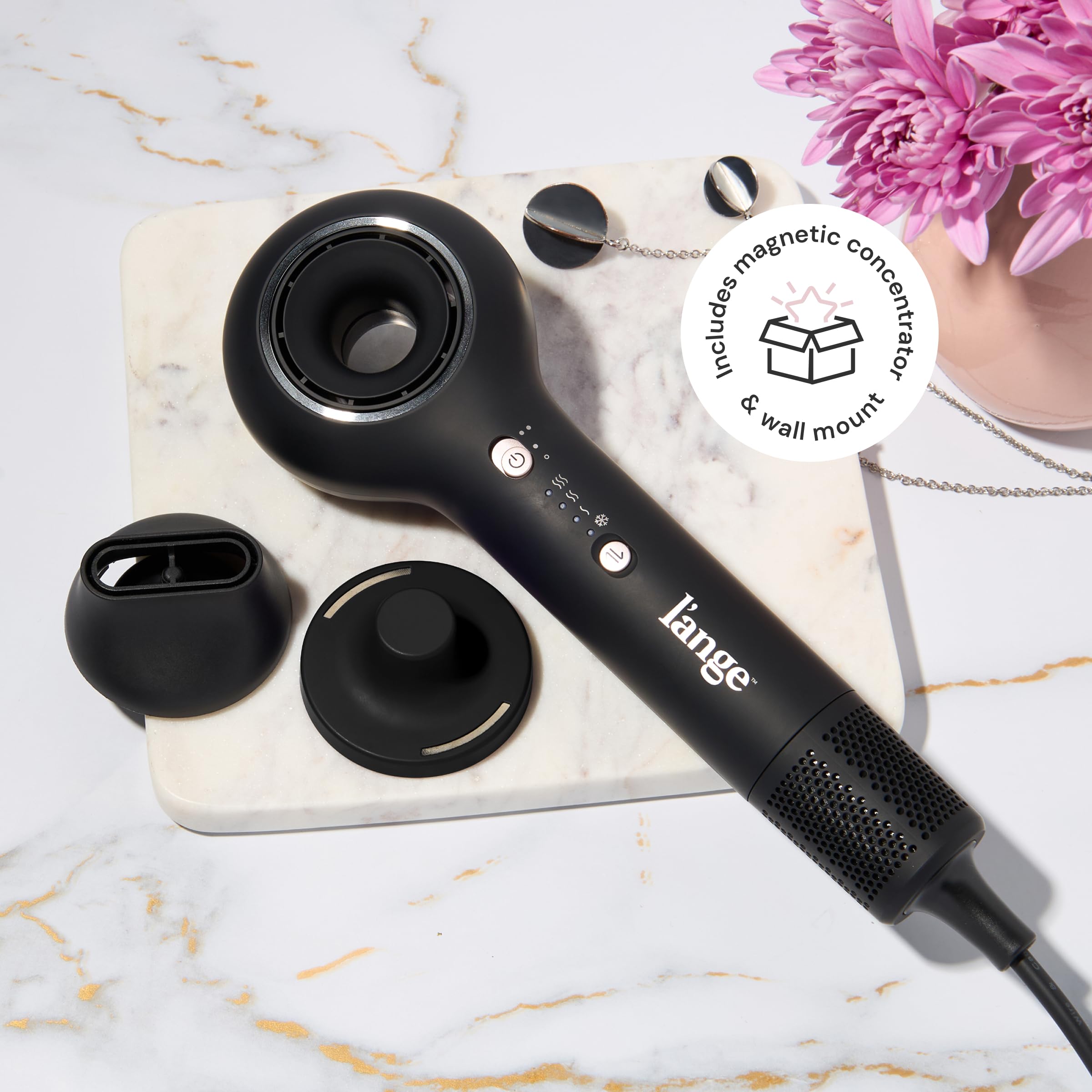 L’Ange Hair Axia HaloRing Ionic Hair Dryer | High Speed Professional Blow Dryer for Smooth, Frizz-Free Styles | Lightweight Brushless Motor with Concentrator & Wall Mount | 4 Heat Settings | Black - Image 5