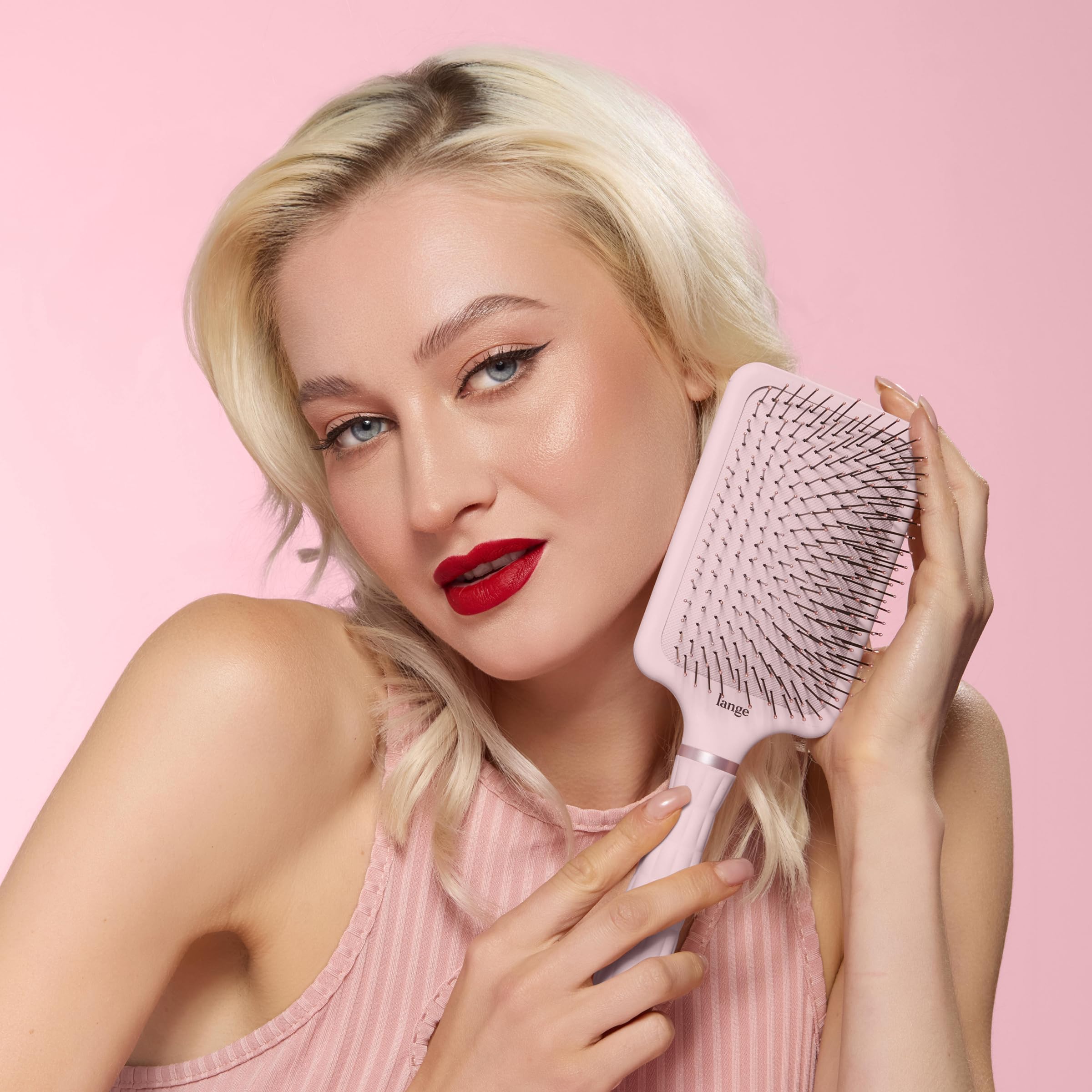 L'ANGE HAIR Detangling Paddle Brush | Gentle Nylon Bristles for Wet & Dry Hair | Smooth Detangling & Scalp Massage | Lightweight, Non-Slip Handle | Works for All Hair Types (Blush) - Image 4