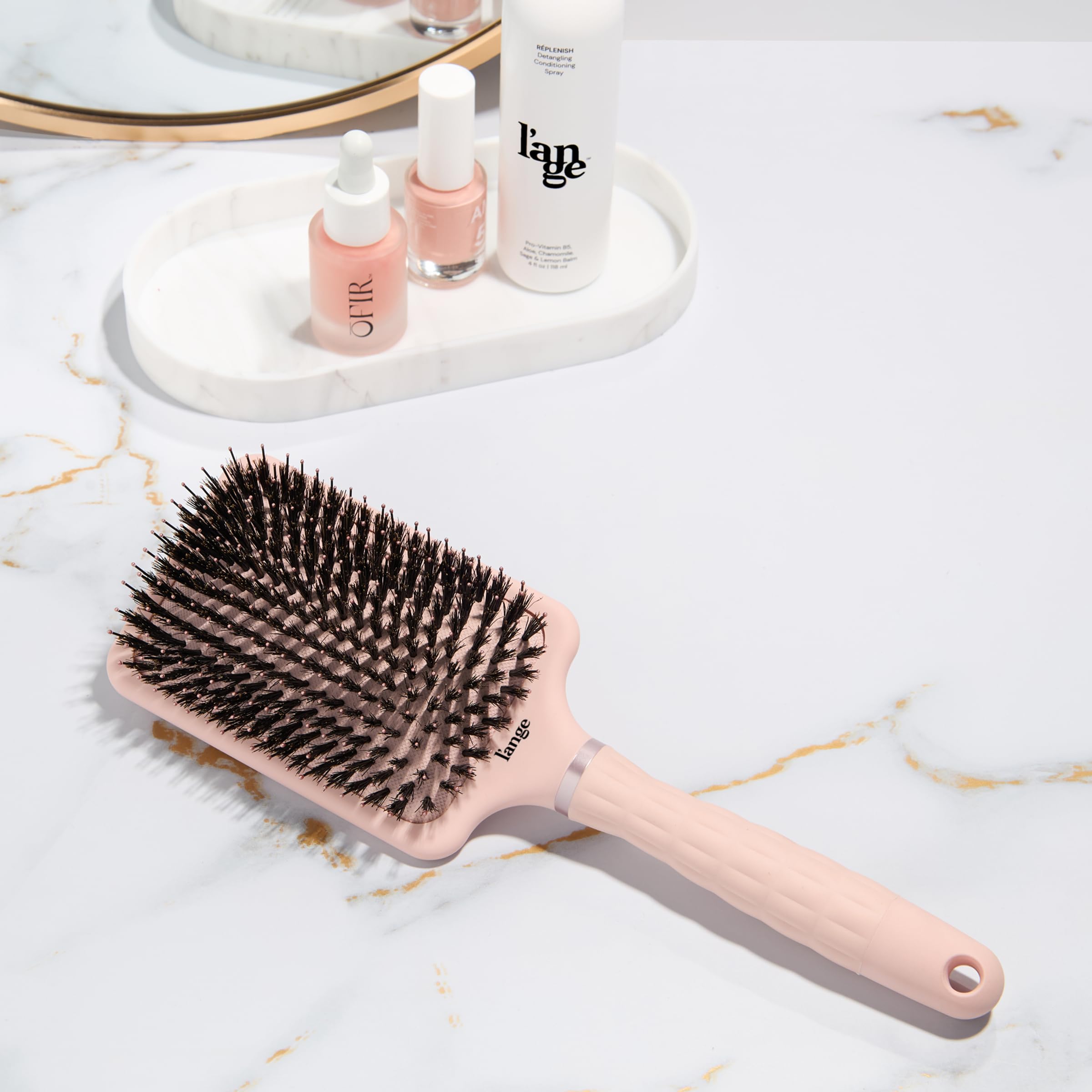 L'ANGE HAIR Detangling Paddle Brush | Nylon & Boar Bristles for Wet or Dry Hair | Built for Thick Hair | Reduces Snagging & Breakage | Tames Flyaways & Frizz for Softer, Shinier Strands (Blush) - Image 3