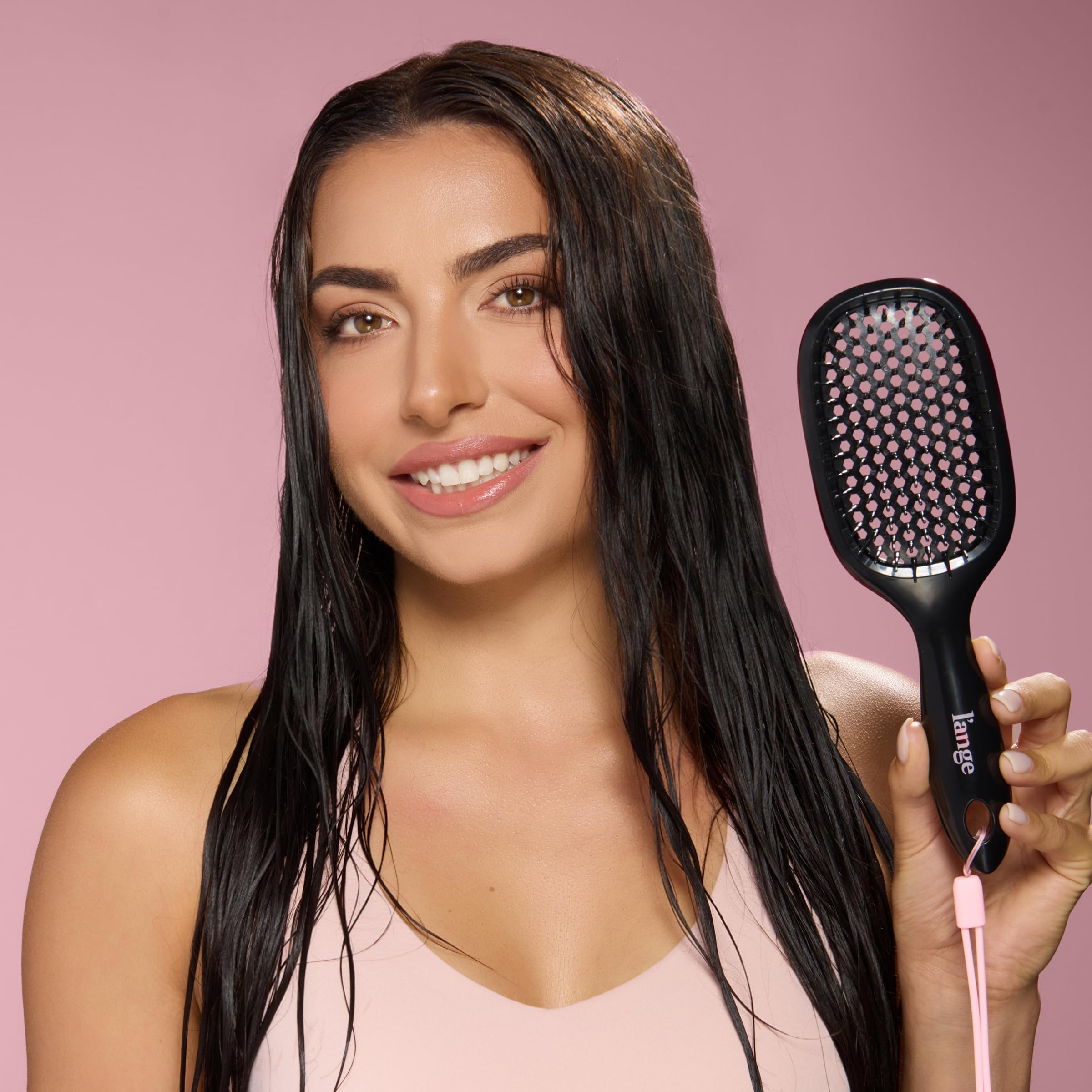 L'ANGE HAIR Detangling Vented Brush | Flexible Bristles for Wet or Dry Hair | Gentle Glide to Reduce Breakage | Ergonomic Shower Brush | Great for All Hair Types & Sensitive Scalps (Black) - Image 4