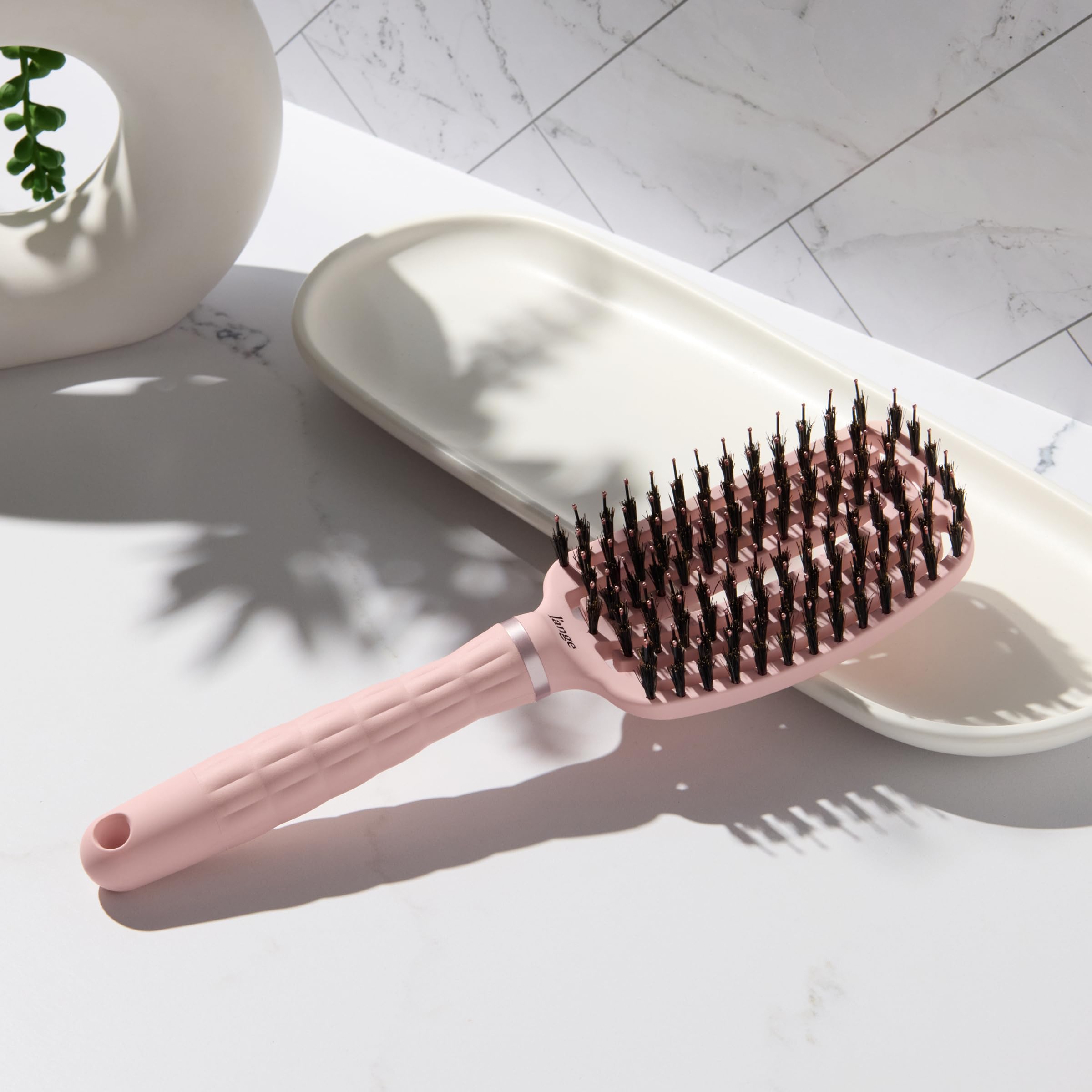 L'ANGE HAIR Detangling Vented Paddle Brush with Nylon & Boar Bristles | Glides Through Tangles on Wet or Dry Hair | Tames Flyaways & Frizz | Reduces Breakage & Damage | For All Hair Types (Blush) - Image 4