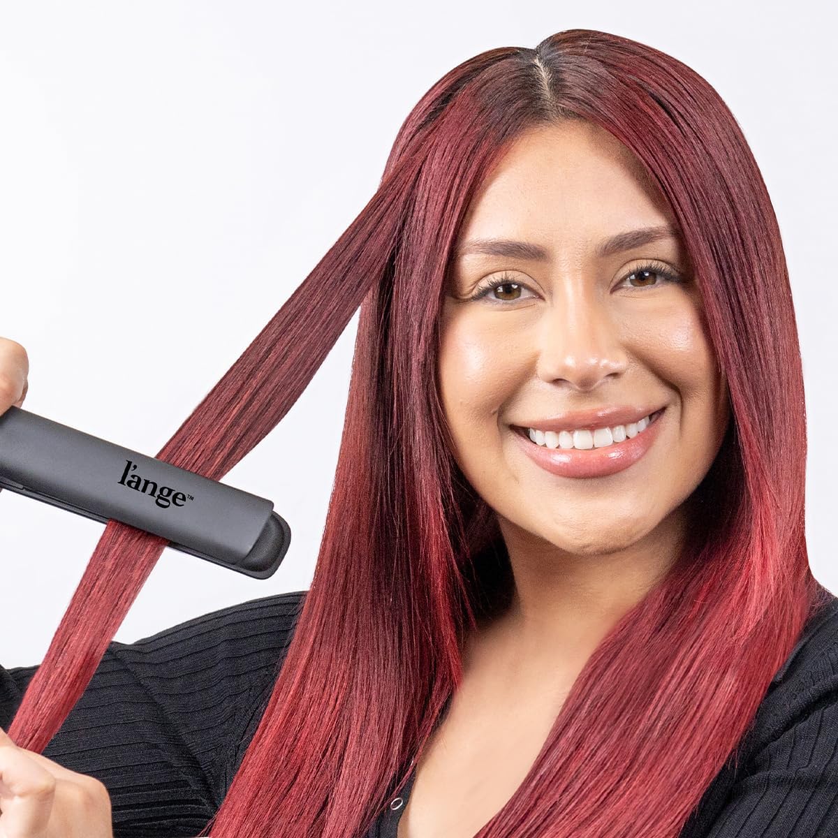 L'ANGE HAIR Le Titane Titanium Flat Iron | Hair Straightener with Curved Edges for Versatile Styling | Dual Voltage Flat Iron with Infrared Heat & Adjustable Temperature | 1" Black - Image 5
