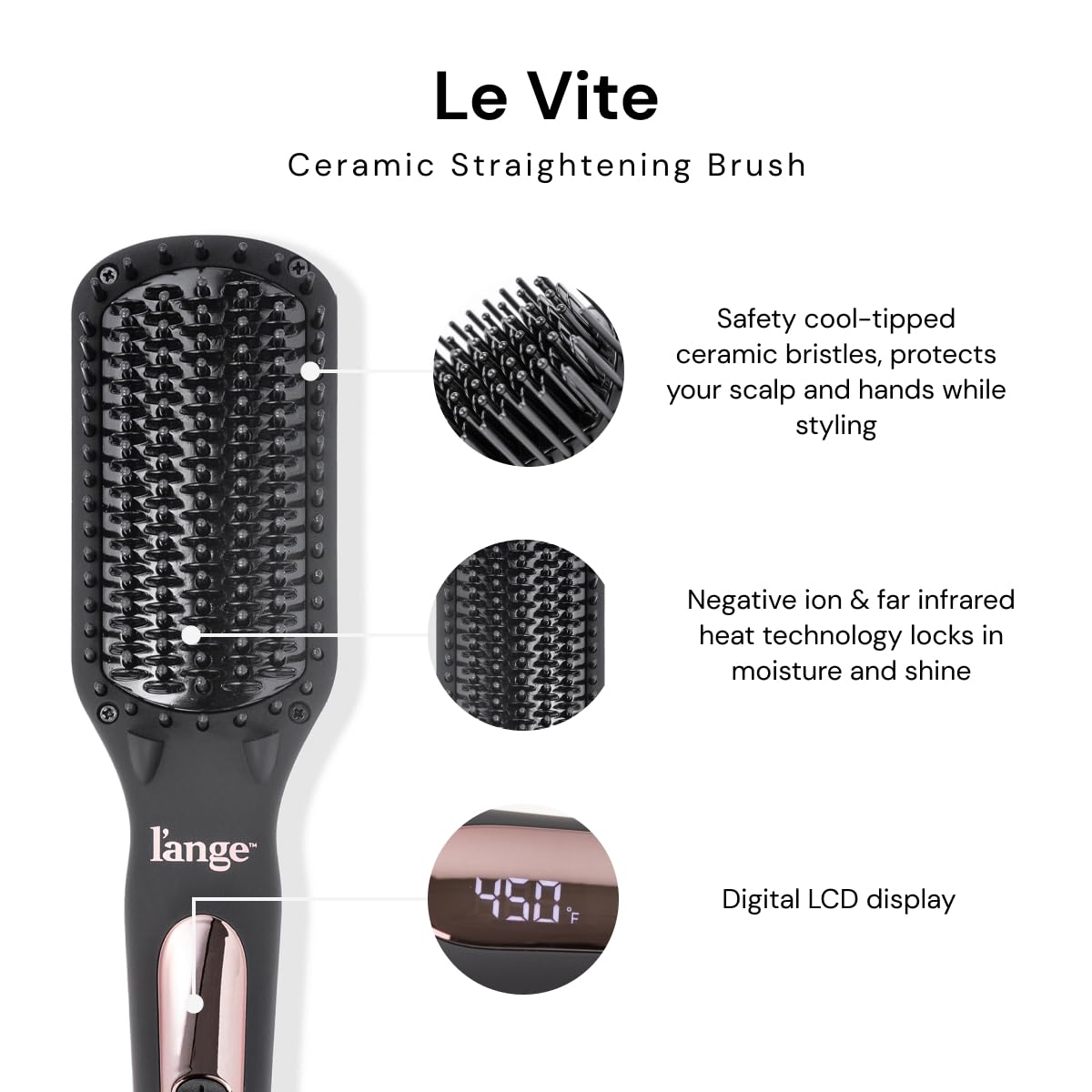 L'ANGE HAIR Le Vite Straightening Brush | Heated Hair Tool for Smoother, Frizz-Controlled Look | Dual-Voltage Hot Brush Straightener for Effortless Styling & Shine | Ceramic Standard Size (Black) - Image 7