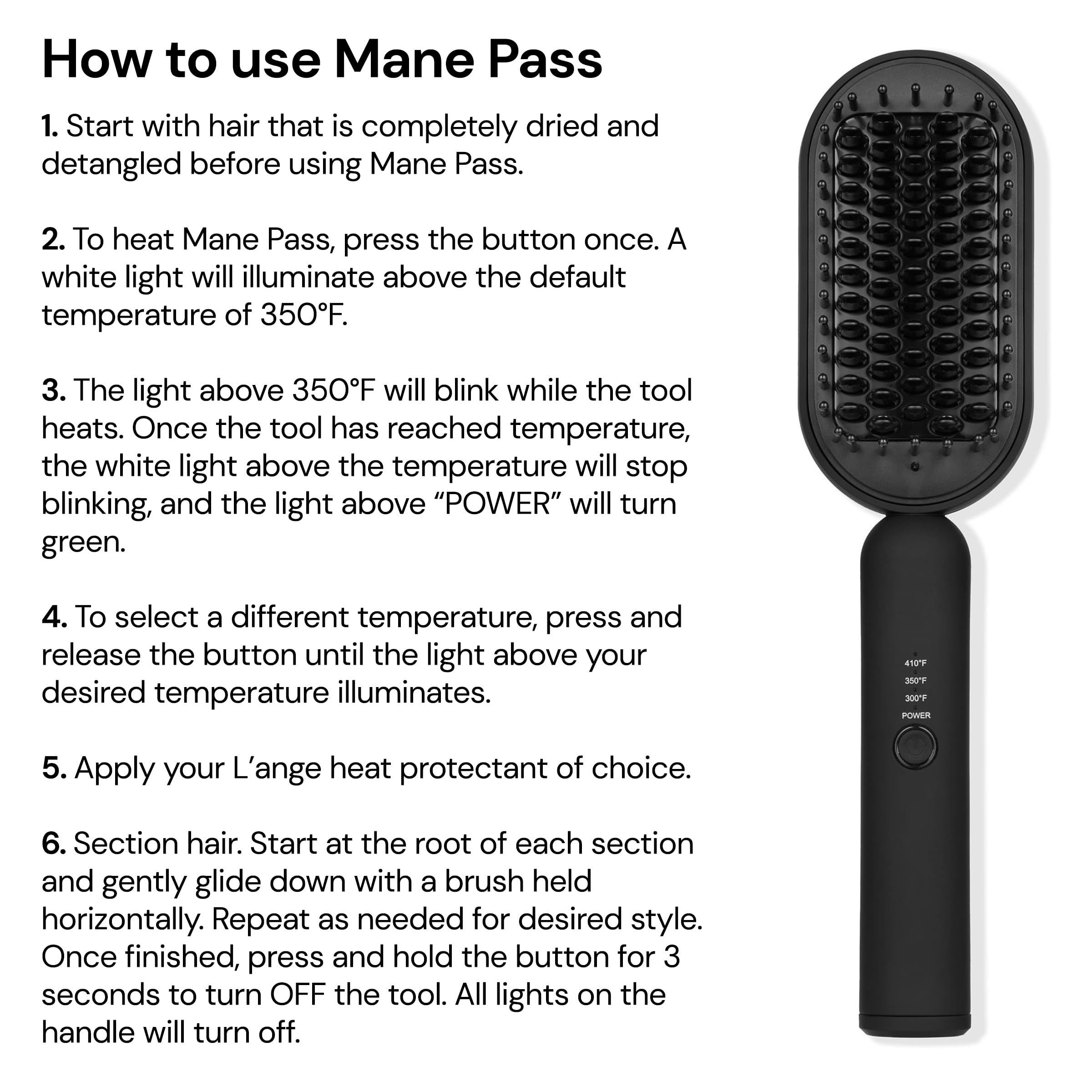 L'ANGE HAIR Mane Pass Straightening Hot Brush | Hair Straightening Brush with Ceramic Bristles & Negative Ion Technology | Adjustable Temp | Auto Shut-Off & Dual Voltage | (Black) - Image 4