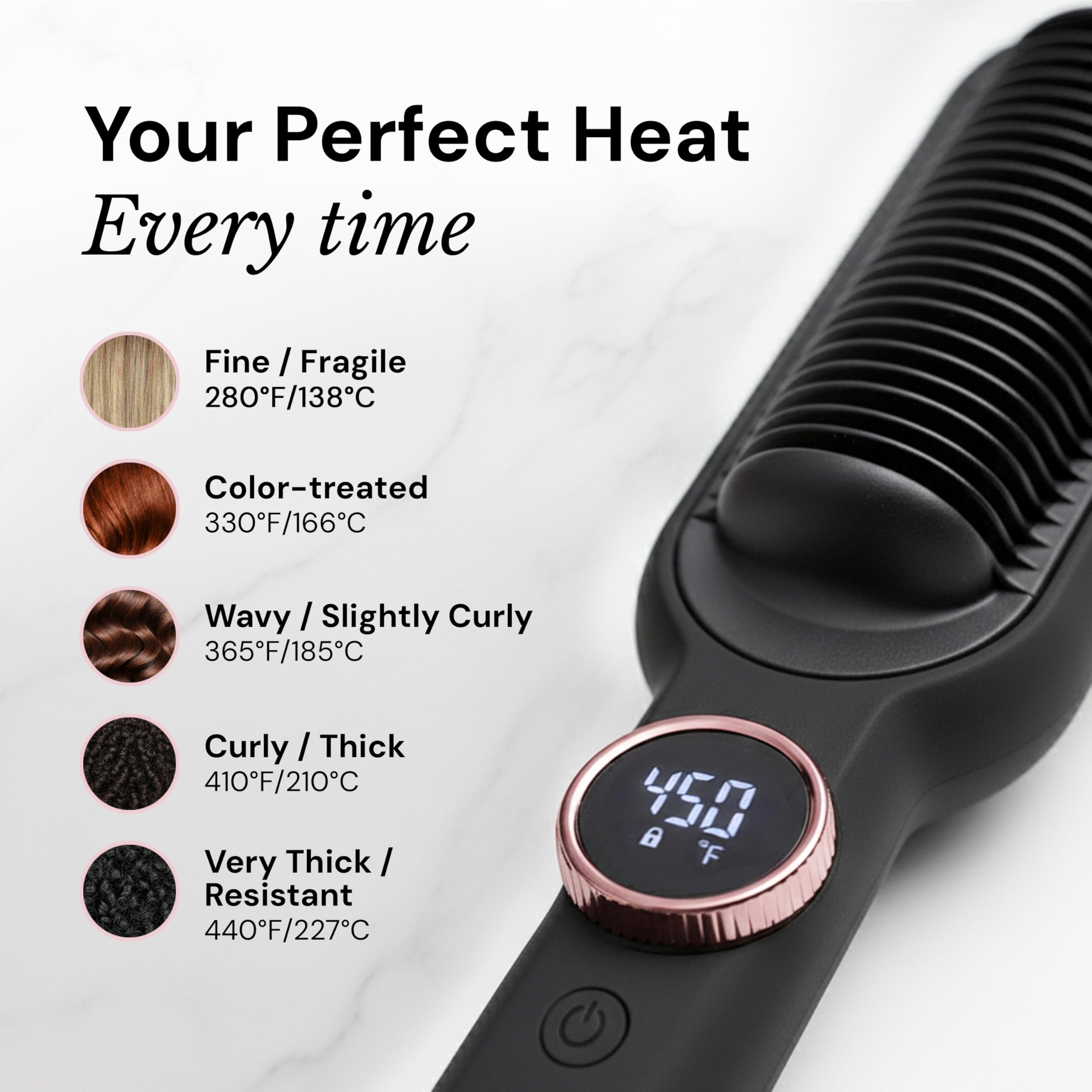 L'ANGE HAIR Smooth It 2-in-1 Hair Straightener Brush with Digital Temperature Dial Up to 450°F | Frizz Control Straightening Comb | Quick Styling Hot Brush for All Hair Types | Auto Shut-Off | Black - Image 3