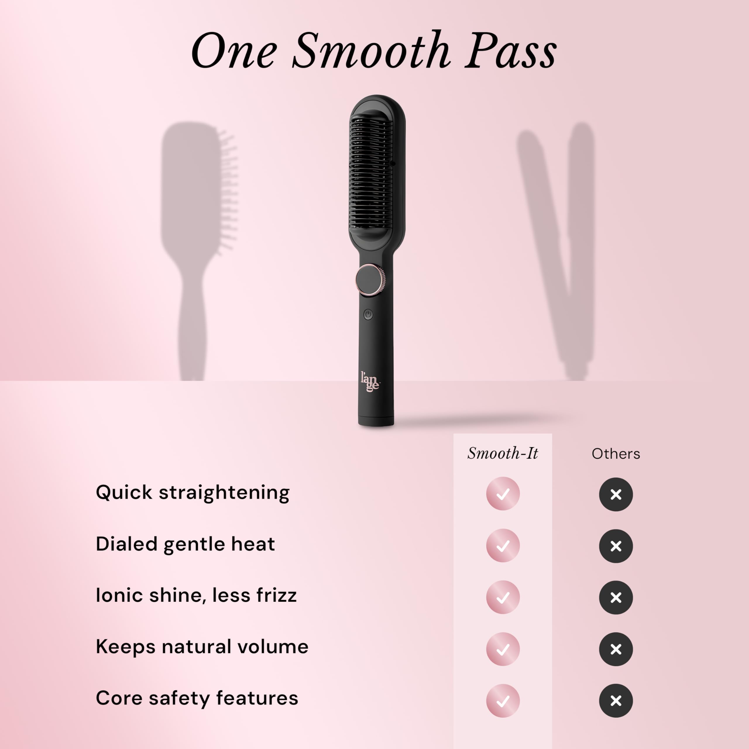 L'ANGE HAIR Smooth It 2-in-1 Hair Straightener Brush with Digital Temperature Dial Up to 450°F | Frizz Control Straightening Comb | Quick Styling Hot Brush for All Hair Types | Auto Shut-Off | Black - Image 5