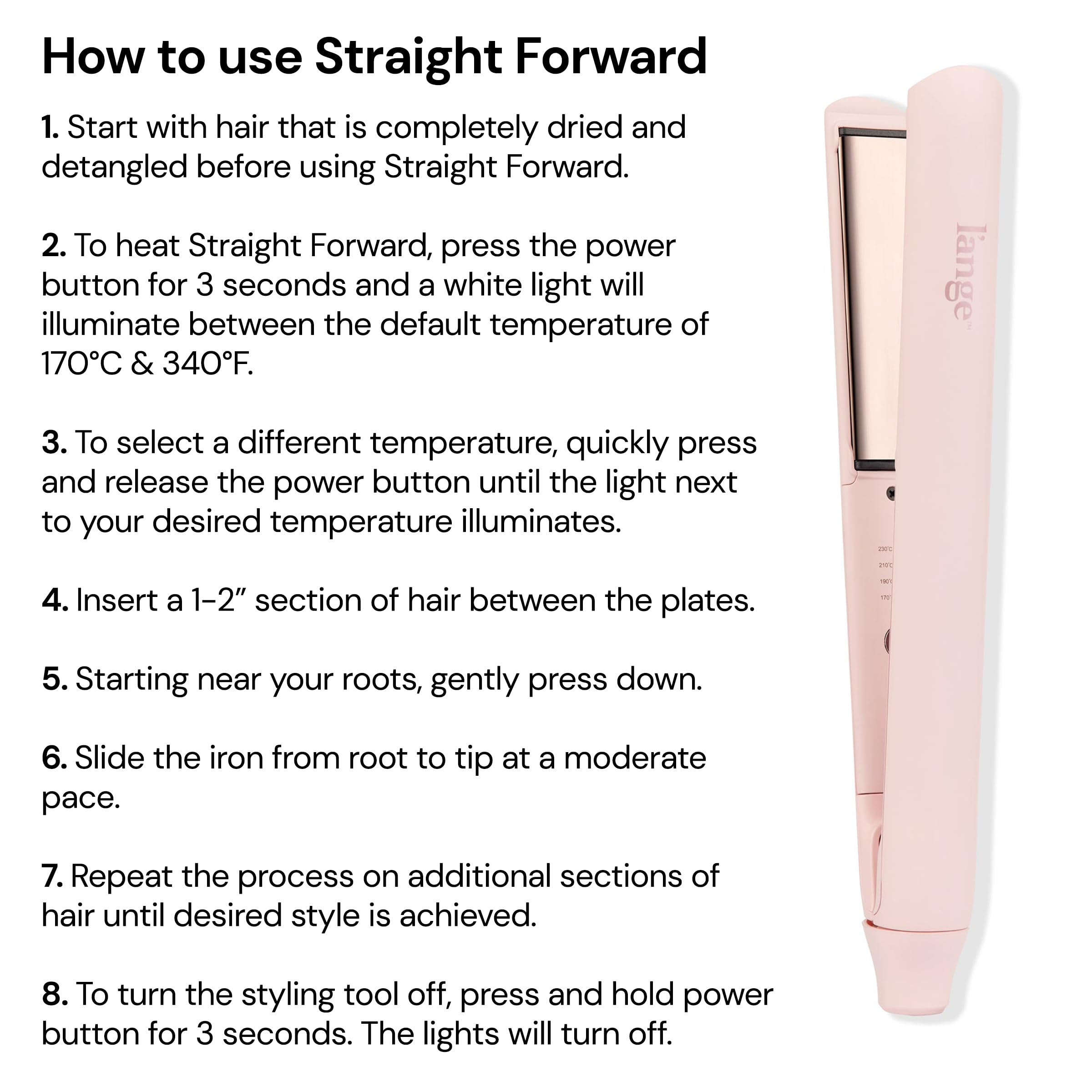 L’Ange Hair Straight Forward Titanium Flat Iron | Professional 2-in-1 Hair Styling Iron | 1" Snag-Free Hair Straightener | Fast Heat-Up, Adjustable Temperature, Auto Shut-Off, Dual Voltage, Blush - Image 5